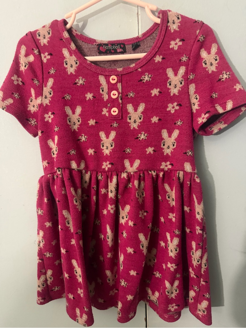 Tempted Girls Pink Bunny Floral Knit Dress Size 4